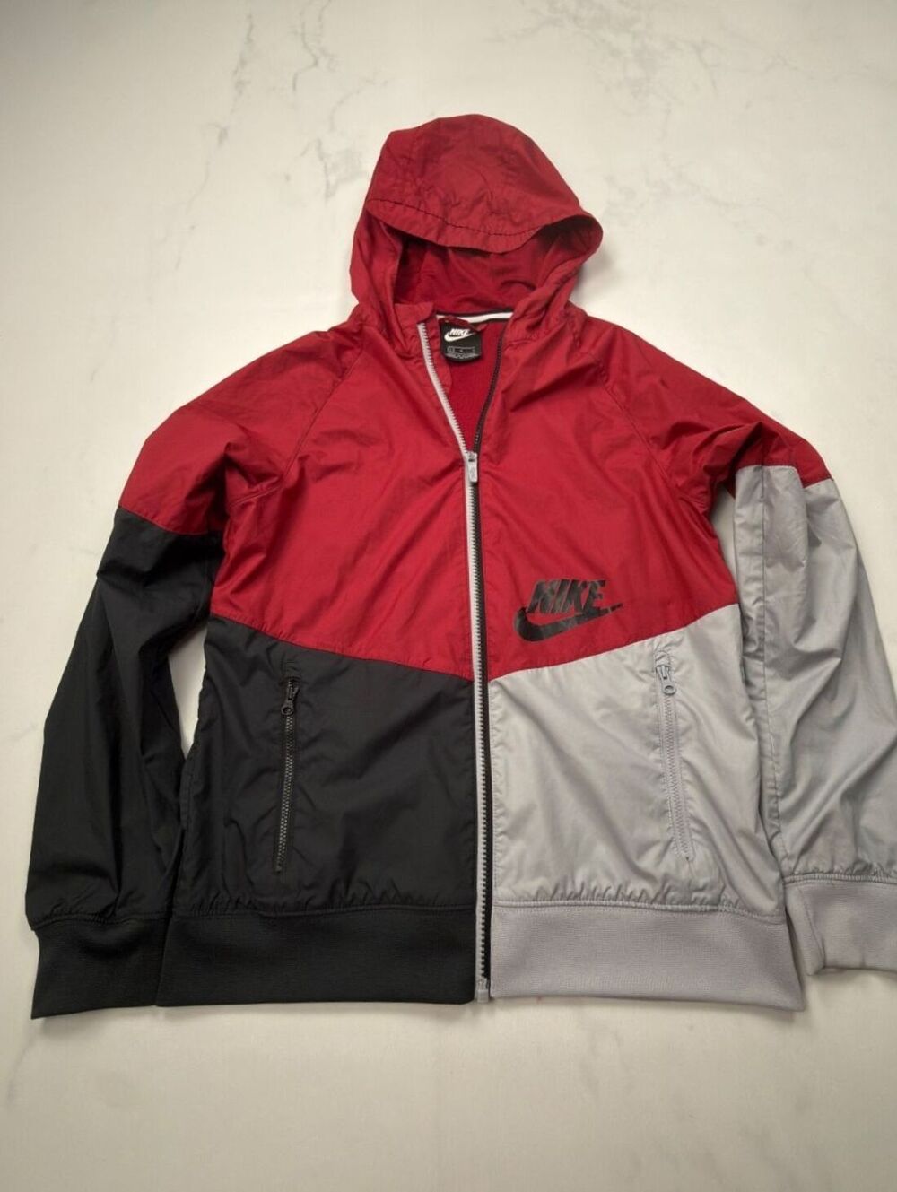 Nike Colorblock Hoodie Jacket Red Black Gray 2000s Streetwear - Boys L